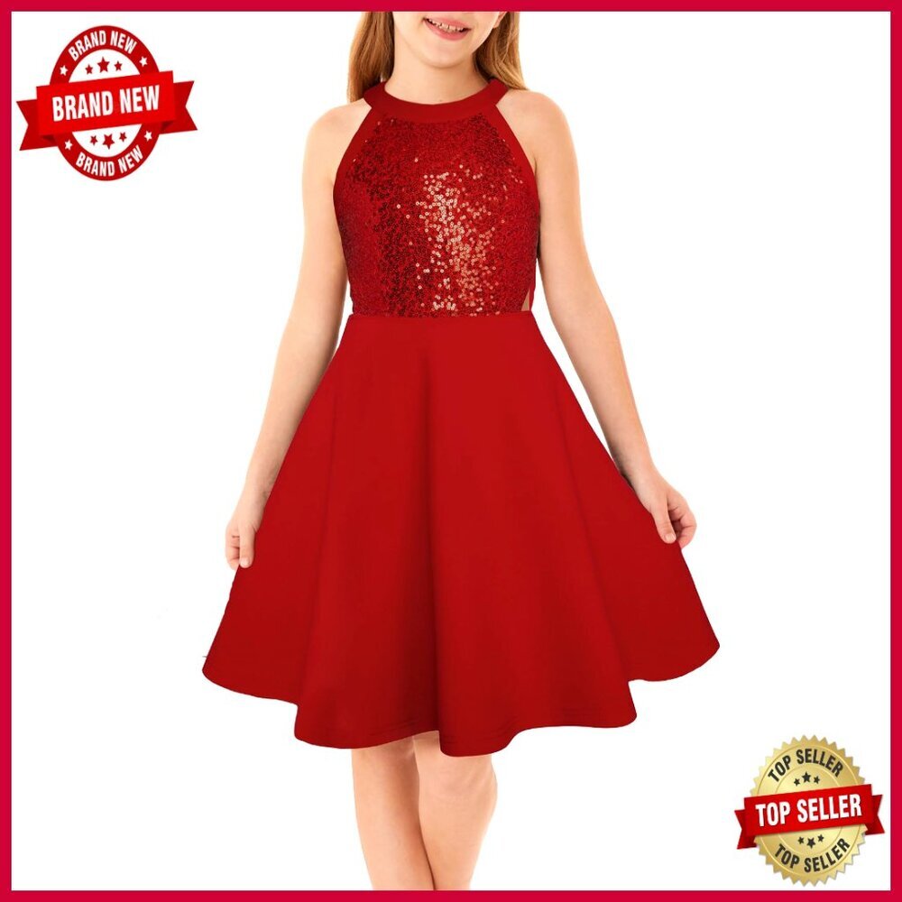 Sequin Halter Party Dress Formal Hollow-Out Design Girls Special Occasion Wear